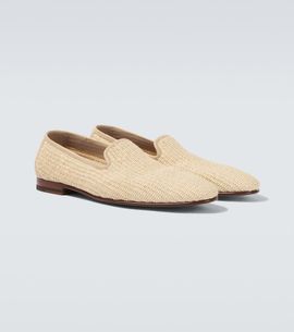 Manolo Blahnik Manolo Blahnik Mario leather-trimmed raffia loafers