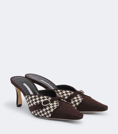 Manolo Blahnik Manolo Blahnik Mircamu houndstooth and suede mules