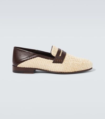Manolo Blahnik Manolo Blahnik Padstow leather-trimmed raffia loafers