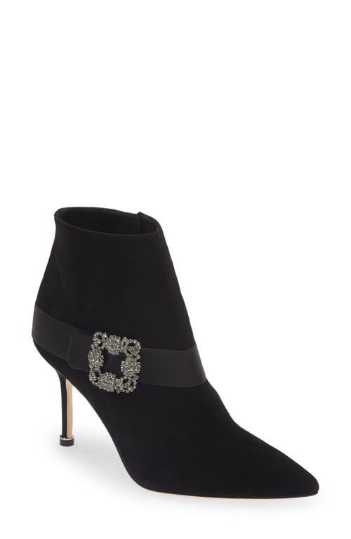 Manolo Blahnik Manolo Blahnik Plinianu Crystal Buckle Pointed Toe Bootie
