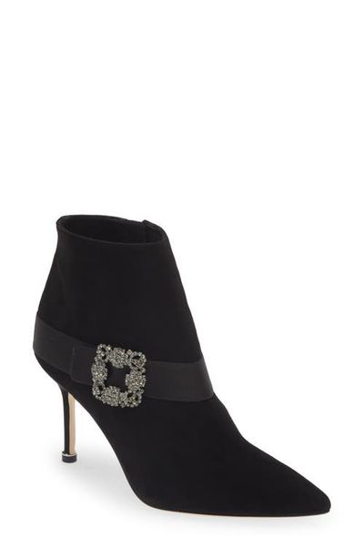 Manolo Blahnik Manolo Blahnik Plinianu Crystal Buckle Pointed Toe Bootie
