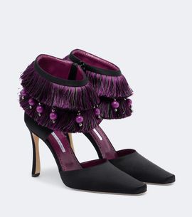 Manolo Blahnik Manolo Blahnik Sorolla embellished fringed satin pumps