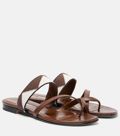 Manolo Blahnik Manolo Blahnik Susastra cotton-trimmed leather sandals