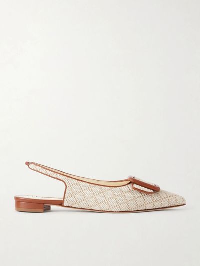 MANOLO BLAHNIK Maylurabi buckle-detailed leather-trimmed woven slingback pumps