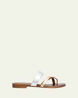 Manolo Blahnik Susa Metallic Leather Crisscross Flat Sandals