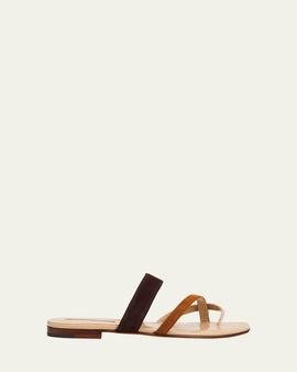 Manolo Blahnik Susa Suede Crisscross Flat Sandals
