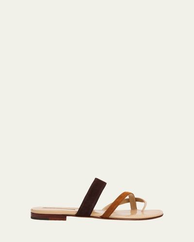 Manolo Blahnik Susa Suede Crisscross Flat Sandals