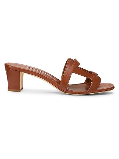 Manolo Blahnik Women's 50MM Cut-Out Leather Mules