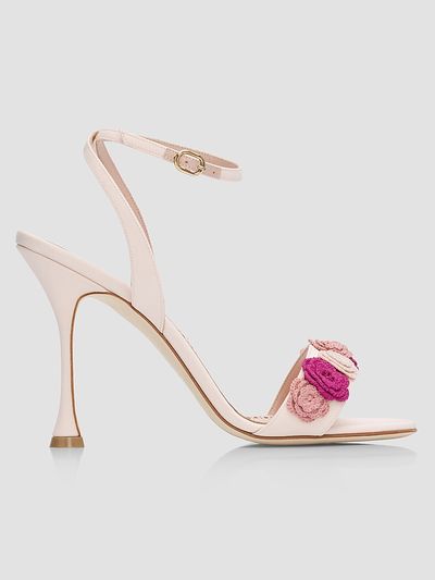 Manolo Blahnik Women's Floral Appliqué Silk Stiletto Sandals