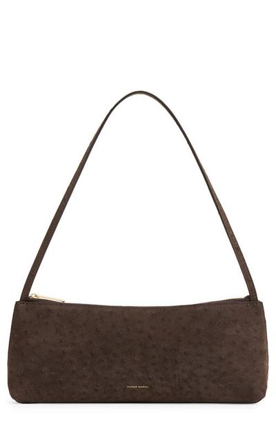 Mansur Gavriel Mansur Gavriel Gaia Ostrich Embossed Suede Baguette Bag
