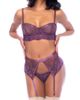 Mapale Mapale Embroidered Mesh Underwire Bra, Thong & Garter Belt Set - 1