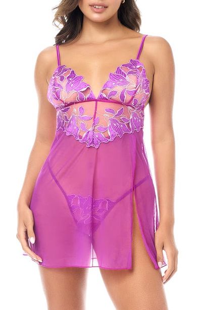 Mapale Mapale Embroidered Sheer Babydoll & G-String Set