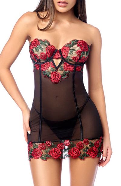 Mapale Mapale Embroidered Underwire Chemise & G-String Set