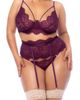 Mapale Mapale Eyelash Lace Underwire Bra, Thong & Garter Belt Set - 1