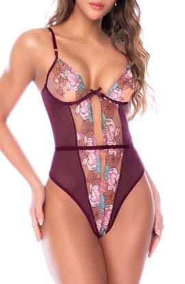Mapale Mapale Floral Embroidered Mesh Underwire Teddy