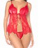 Mapale Mapale Tie Front Lace Babydoll Chemise & Thong Set - 1
