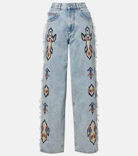 Marant Etoile Marant Etoile Maella embroidered fringed straight jeans