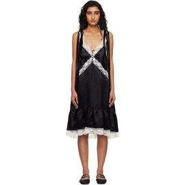 Marc Jacobs Marc Jacobs Black Satin Lace Slip Midi Dress