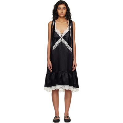 Marc Jacobs Marc Jacobs Black Satin Lace Slip Midi Dress