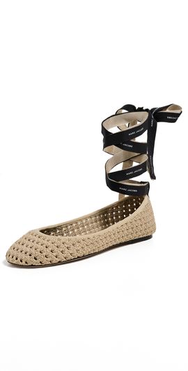 Marc Jacobs Marc Jacobs The Logo Ribbon Ballerina Flats Champagne