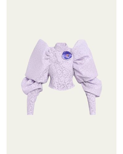 Marc Jacobs Runway Bonded Lace Puff-Sleeve Crop Top