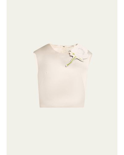 Marc Jacobs Runway Floral Brooch Cropped Silk Shell Top