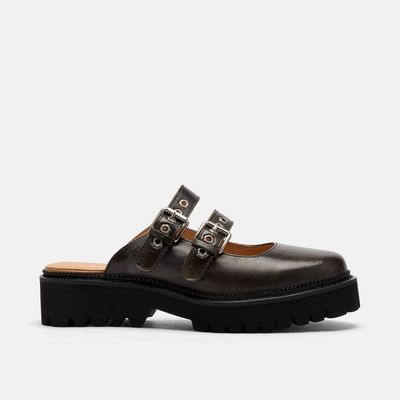 MARC NOLAN MARC NOLAN Lexi Leather Double-Buckle Lug Mules