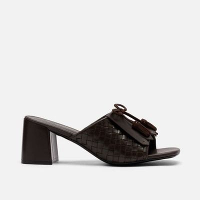 MARC NOLAN MARC NOLAN Sienna Calf Leather Tassel Block Heel Mules