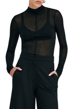 Marcella Marcella Alicia Sheer Mock Neck Knit Top
