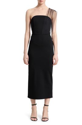 Marcella Marcella Dianne Strapless Sheath Dress with Removable Mesh Scarf