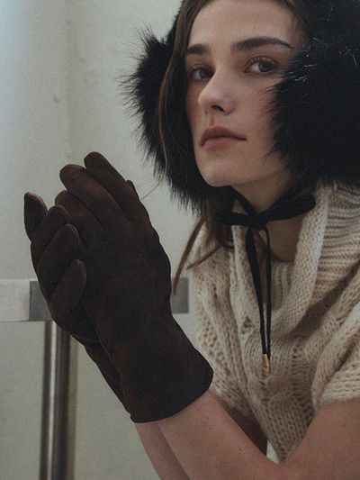 Marchen Long Suede Fleece-Lined Gloves