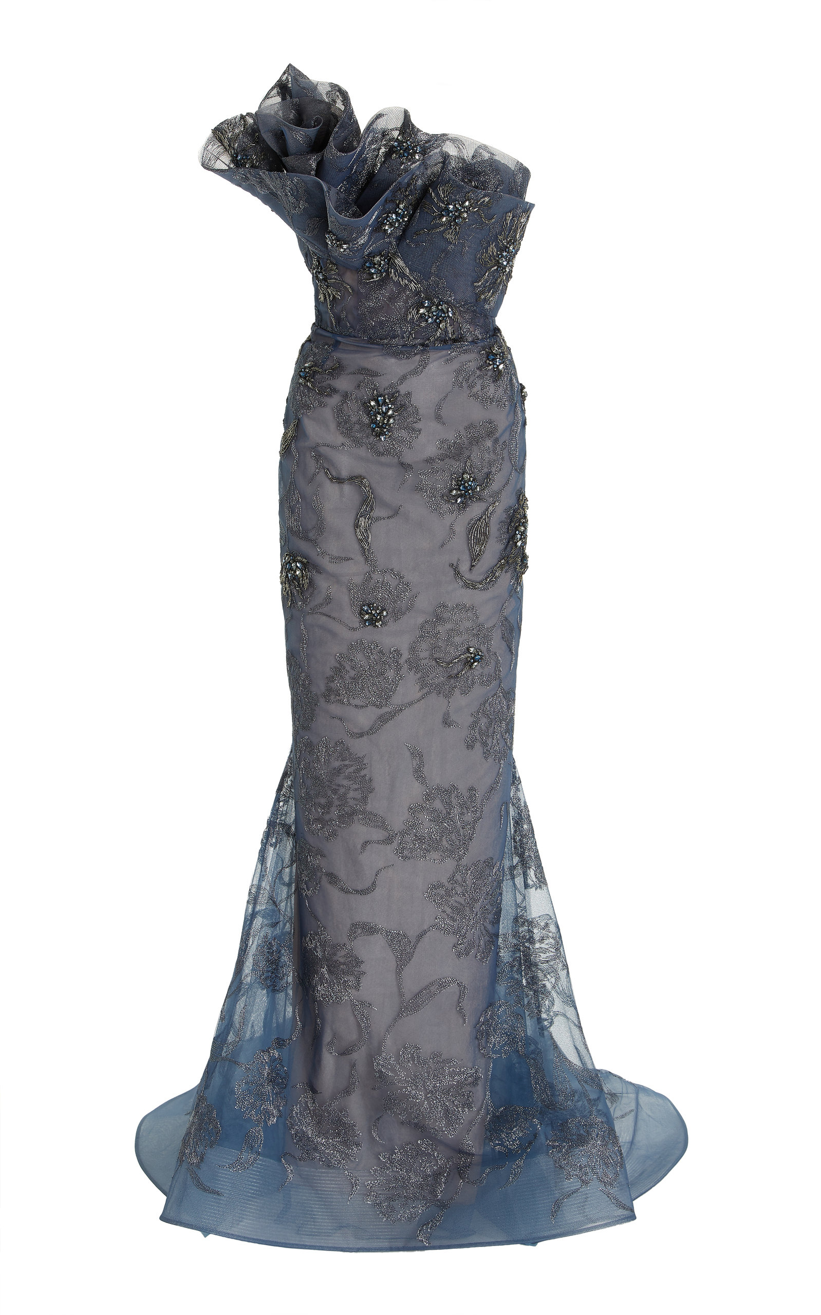 Marchesa - Metallic Embroidered Tulle Gown Purple