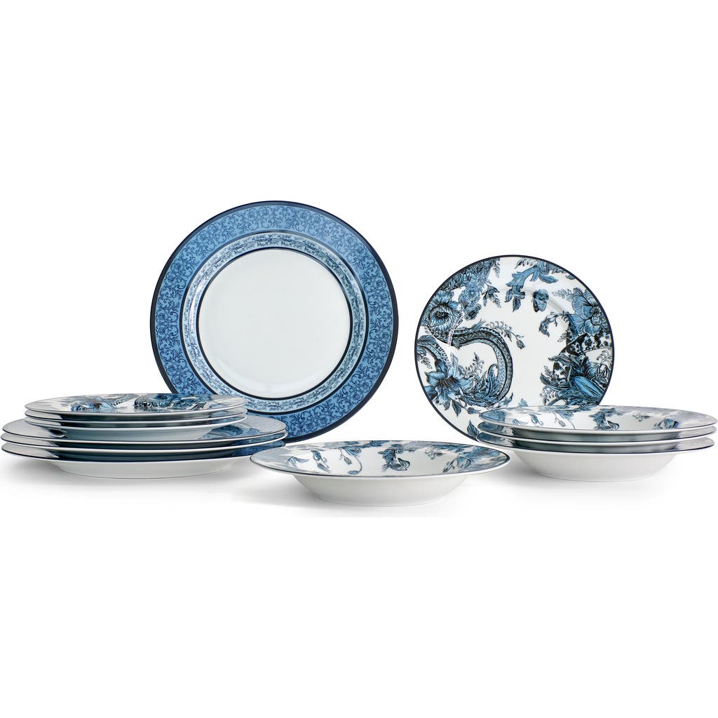 Marchesa Marchesa Monarcha Porcelain 12-Piece Dinnerware Set, Blue 
