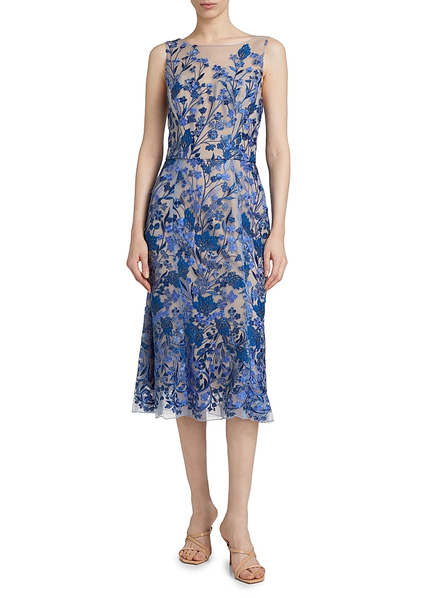 marchesa notte blue embroidered dress Dusty Blue Embroidered Cape Dress main image 1