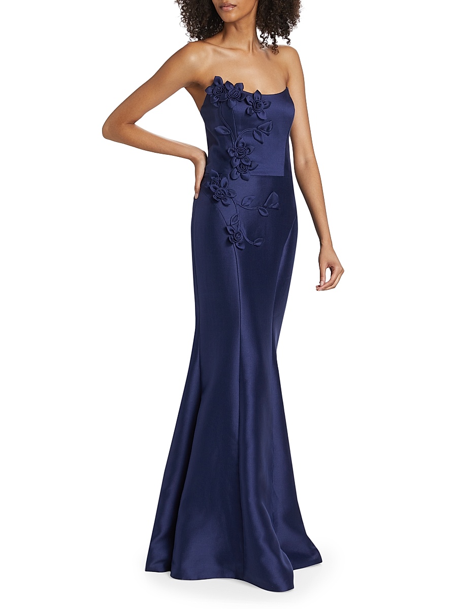 Marchesa Notte - Women's Flower Appliqu Strapless Gown