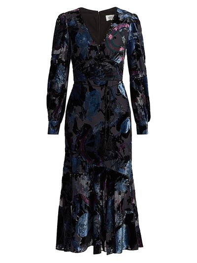 Marchesa Rosa Women's Velvet Burnout V-Neck Midi-Dress