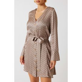 Marciano Marciano Britney Logo Print Long Sleeve Satin Shirtdress