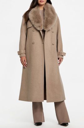 Marciano Marciano Ella Faux Fur Collar Double Breasted Coat