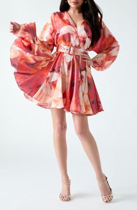 Marciano Marciano Estella Print Belted Fit & Flare Dress