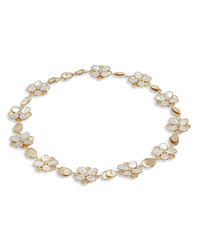 Marco Bicego Marco Bicego 18K Yellow Gold Petali Mother of Pearl & Diamond Flower Link Statement Necklace, 17.75