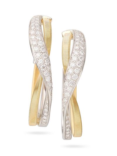 Marco Bicego Women's Marrakech 18K Yellow & White Gold & 0.75 TCW Diamond Twisted Hoop Earrings