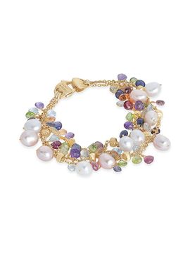 Marco Bicego Women's Paradise 18K-Yellow-Gold, Pearl, and Mixed-Gemstone Three-Strand Bracelet/7.25"