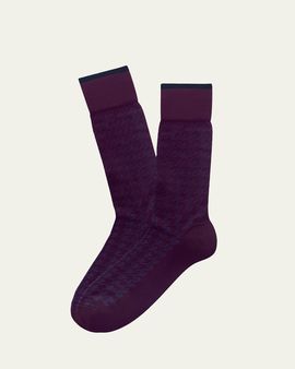 Marcoliani Men's Modal-Blend Houndstooth Crew Socks