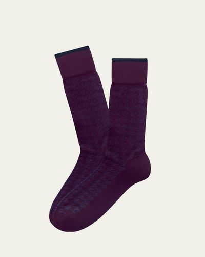 Marcoliani Men's Modal-Blend Houndstooth Crew Socks