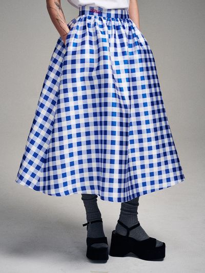 MARDI MERCREDI Gingham Maxi Flare Skirt - Blue