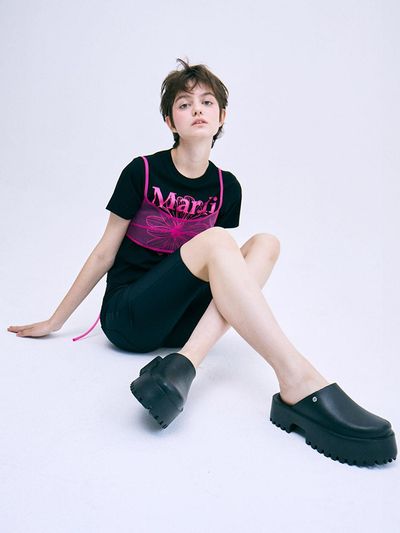 MARDI MERCREDI LESPOMPES Flower Rivet Platform Mule_Black