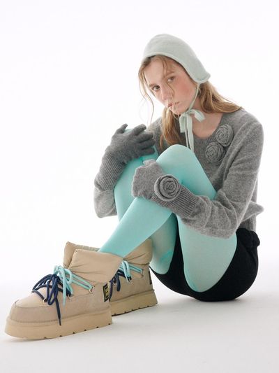 MARDI MERCREDI LESPOMPES Winter Rose Premium Boot Shoelace Set [Beige]