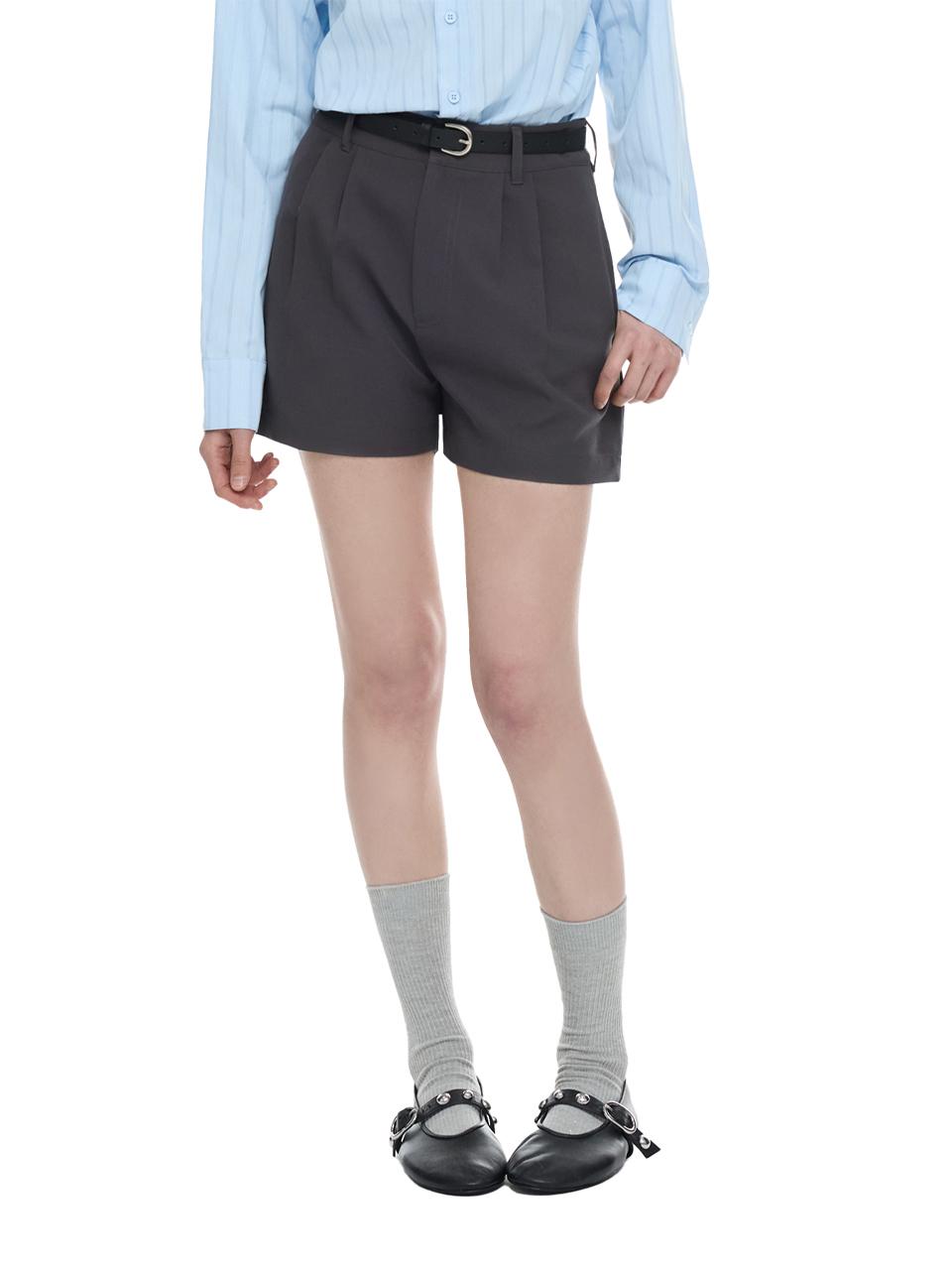 mardmard Classic Pin-tuck Short Slacks [Charcoal]