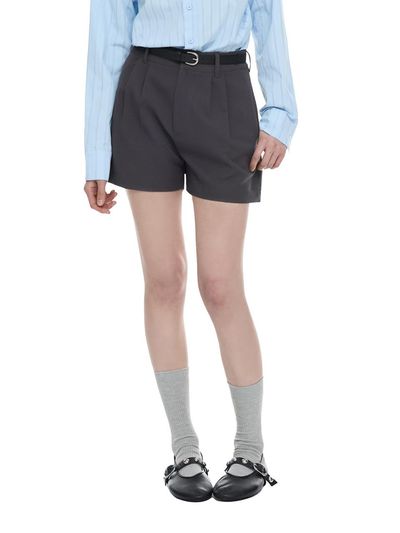 mardmard Classic Pin-tuck Short Slacks [Charcoal]