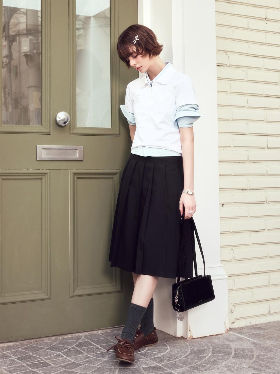 mardmard Preppy Pleated Midi Skirt [Black]